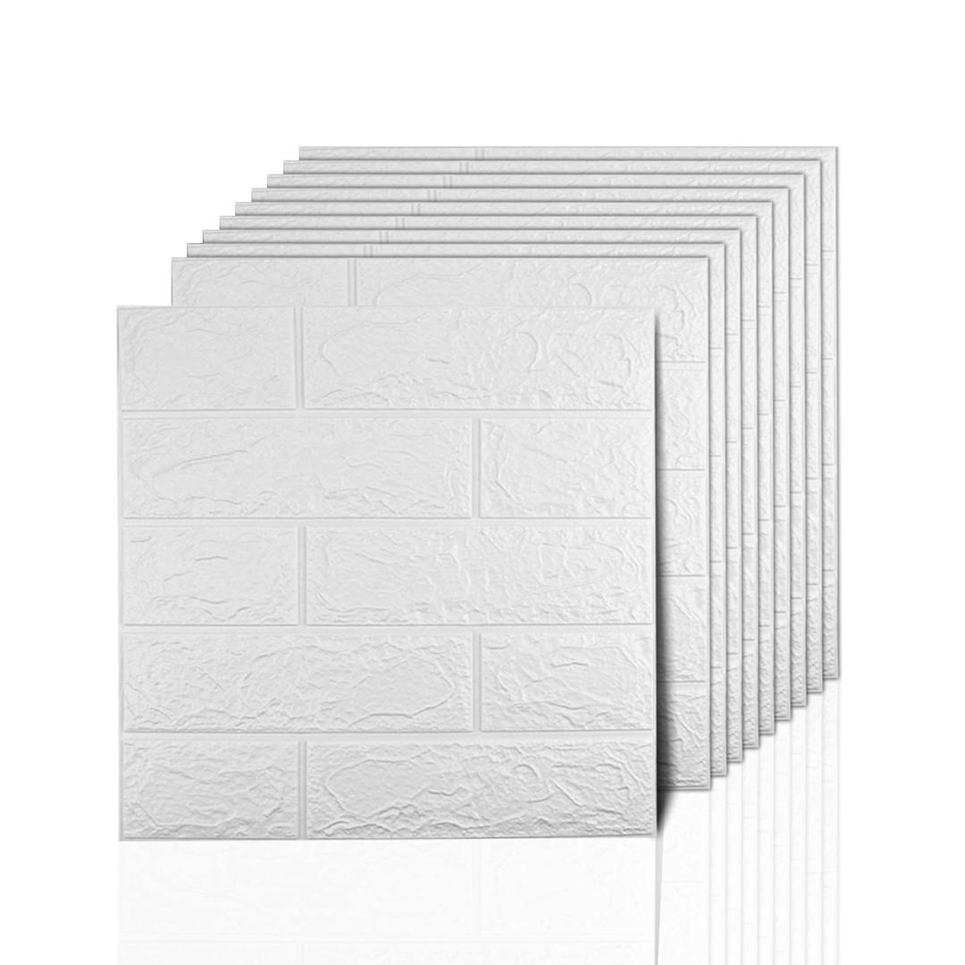 3D Wall Panels Peel and Stick, 14.5 Sq Ft Coverage,Printable Faux Brick Wallpaper Sticker with Self-Adhesive Waterproof Foam for Interior Wall Decor, Bathroom, Home Decoration (10 Pcs) (White)