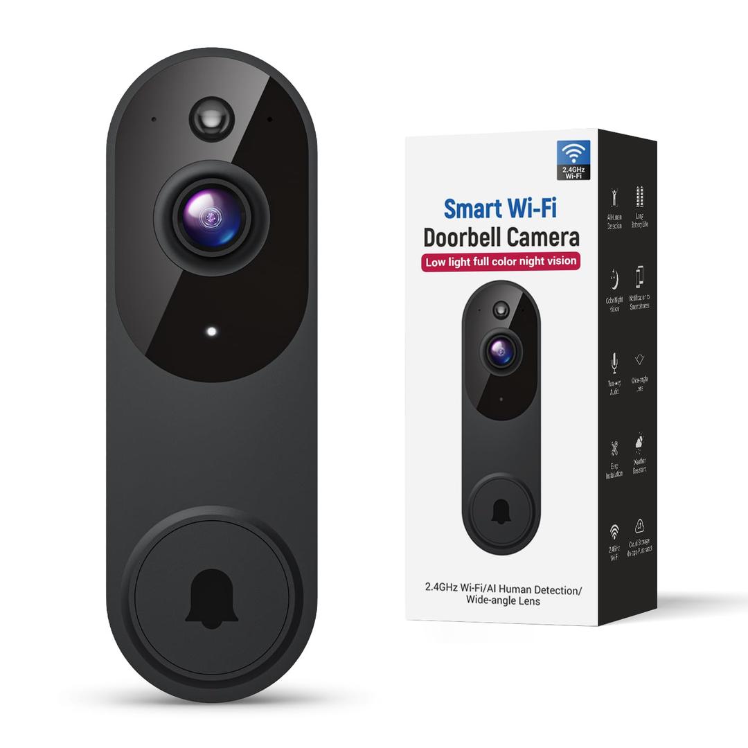 Smart Video Doorbell Camera Wireless, AI Human Detection and Instant Alerts, Night Vision, 2-Way Audio, Battery Powered, Cloud Storage Sold Seperately, 2.4G WiFi (Chime not Included)