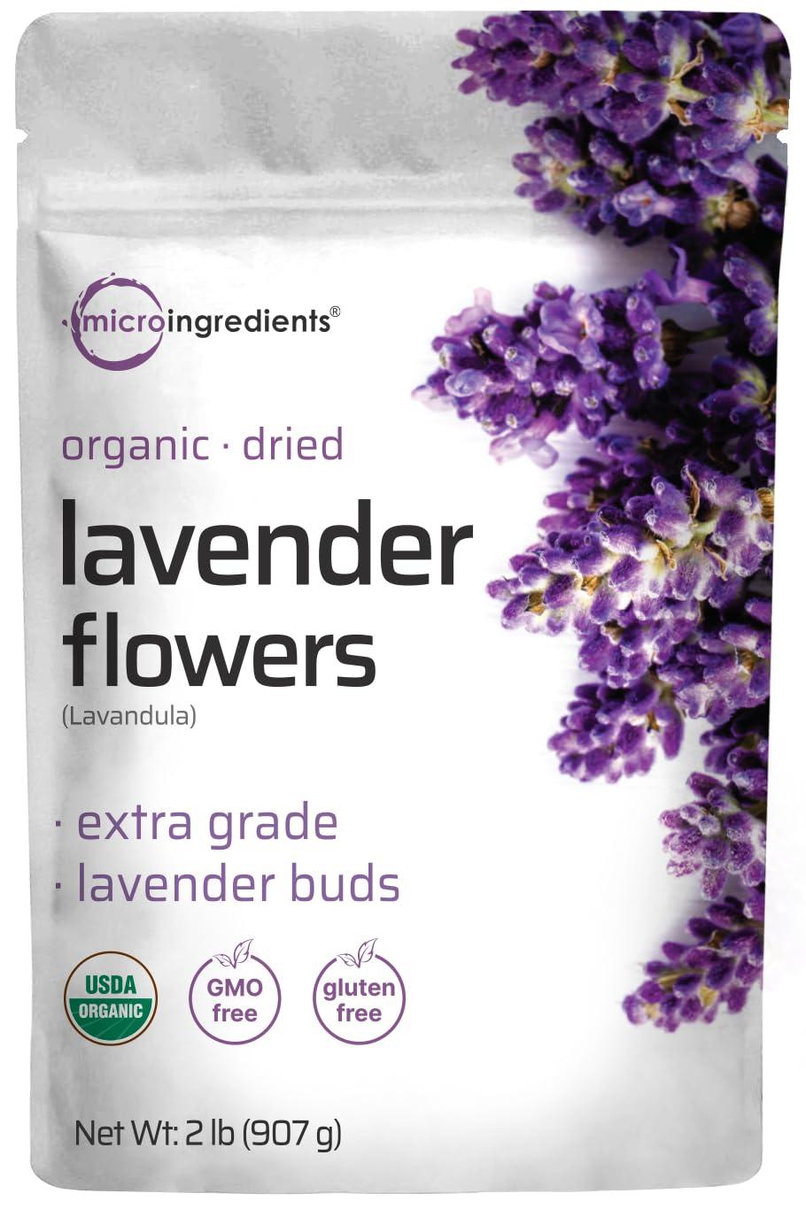 Organic Dried Lavender Flowers, 2lb (32oz) | Culinary Lavender from France for Tea, Home Fragrance & Sachets | Food Grade Edible Lavender Buds | Non-GMO, Bulk Supply