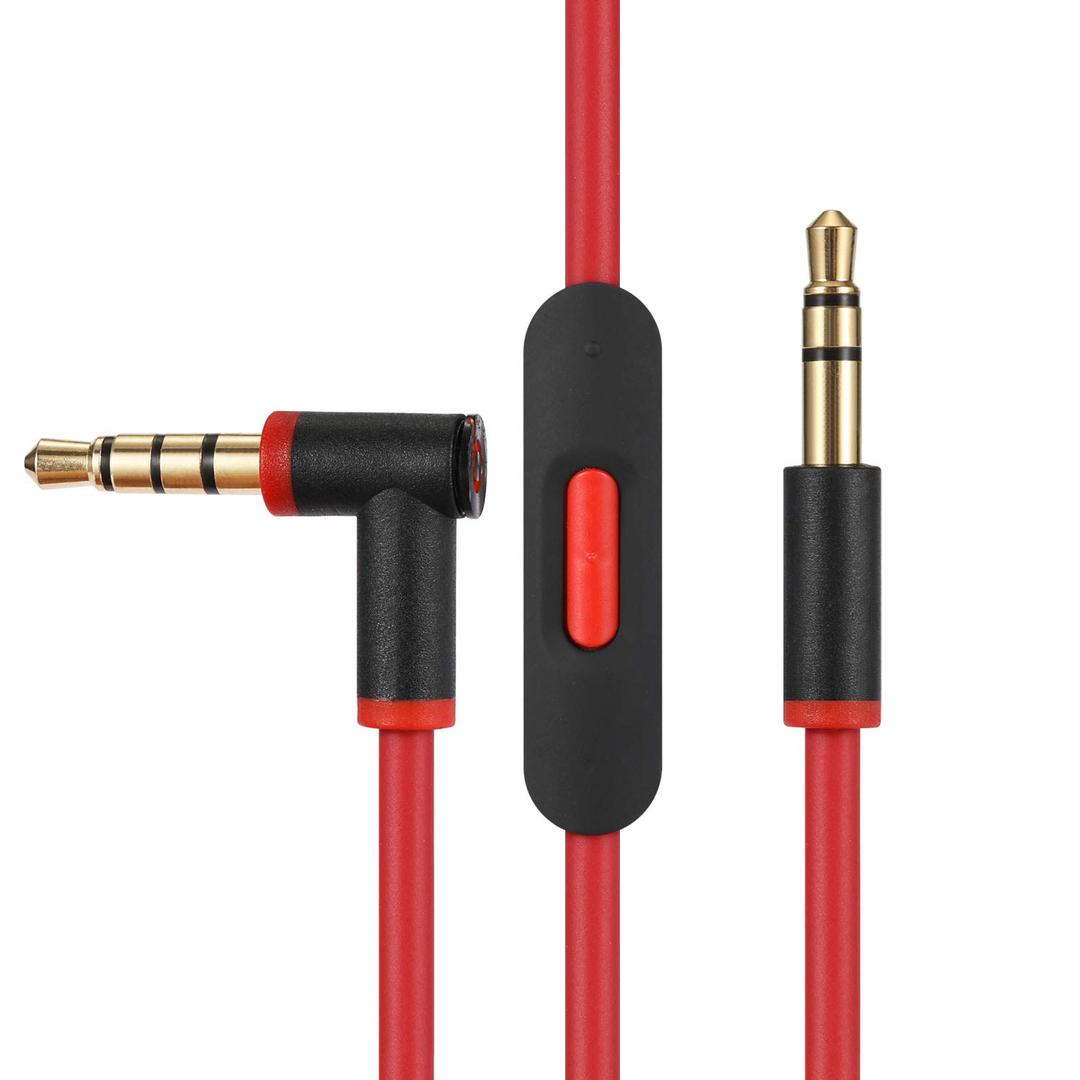 Replacement Audio Cable Cord Wire,Compatible with Beats Headphones Studio Solo Pro Detox Mixr Executive Pill with in Line Mic and Control (Black Red)