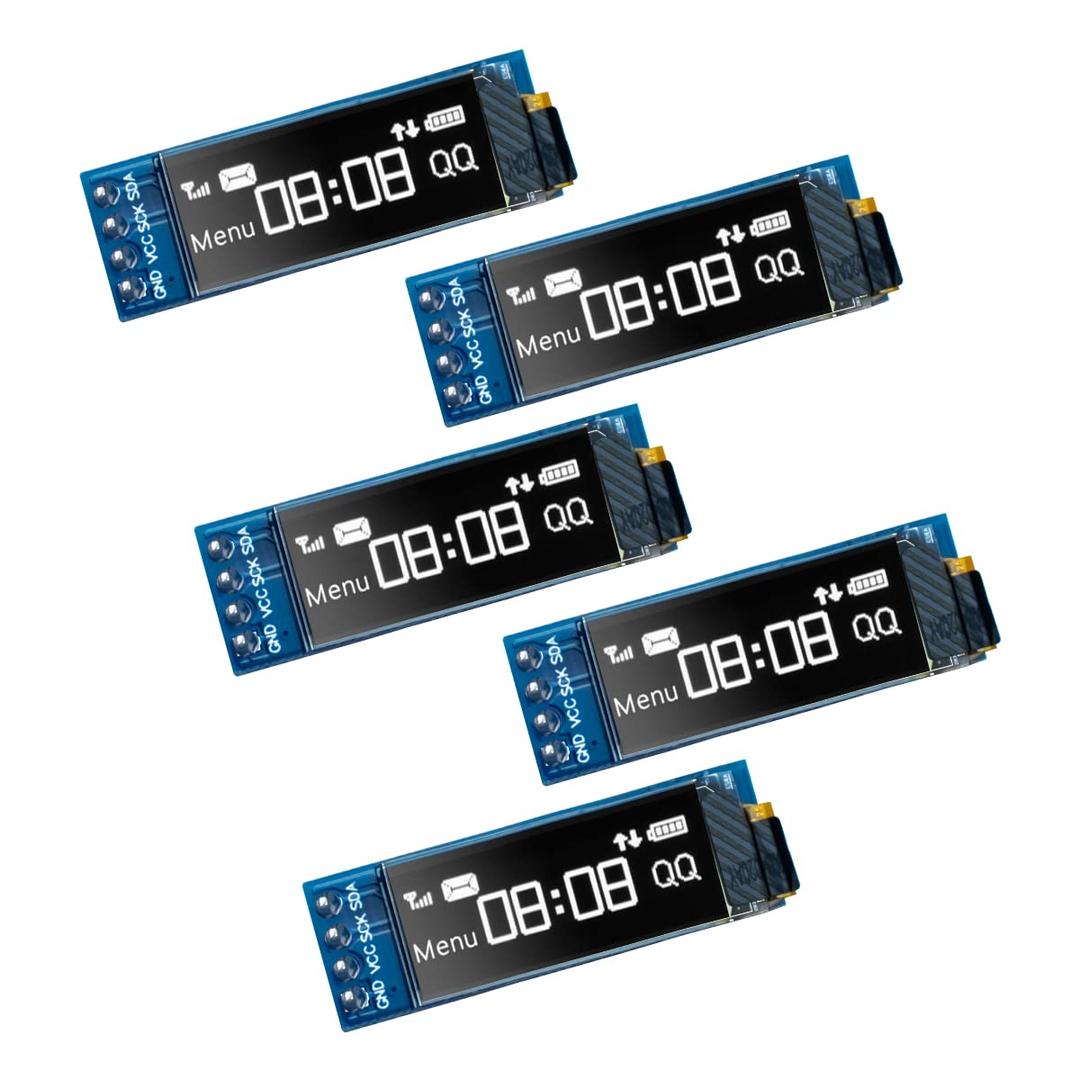 5 Pcs 0.91 Inch I2C OLED Display Module IIC OLED Screen DC 3.3V~5V Compatible with Arduino Raspberry PI (White Display Color)