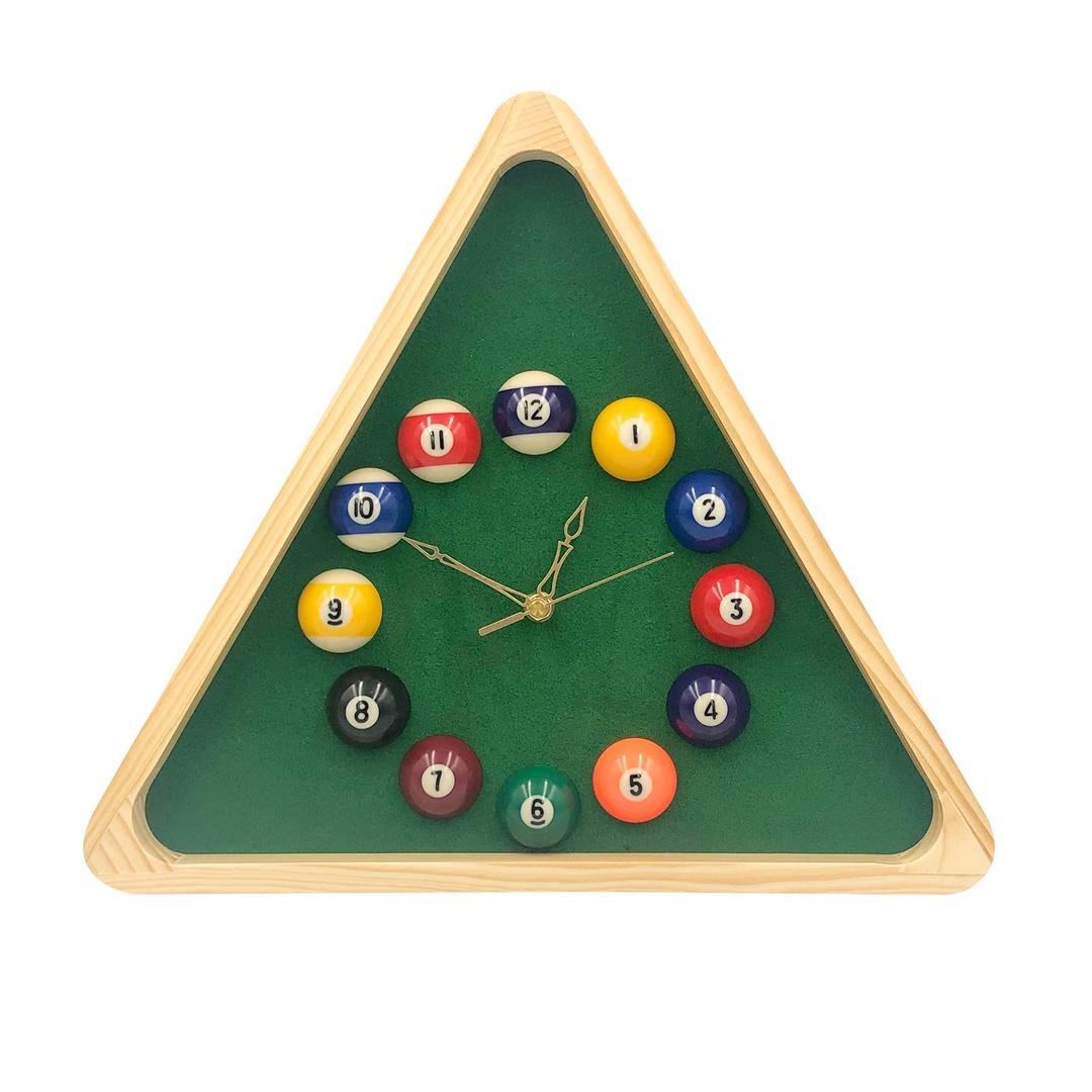 YuanheBilliards Pool Ball Clock - 14Inch Triangle Pool Table Cool Wall Clock with Solid Wood Frame,Great for Billiards Room,Pool Room,Game Room,Bar