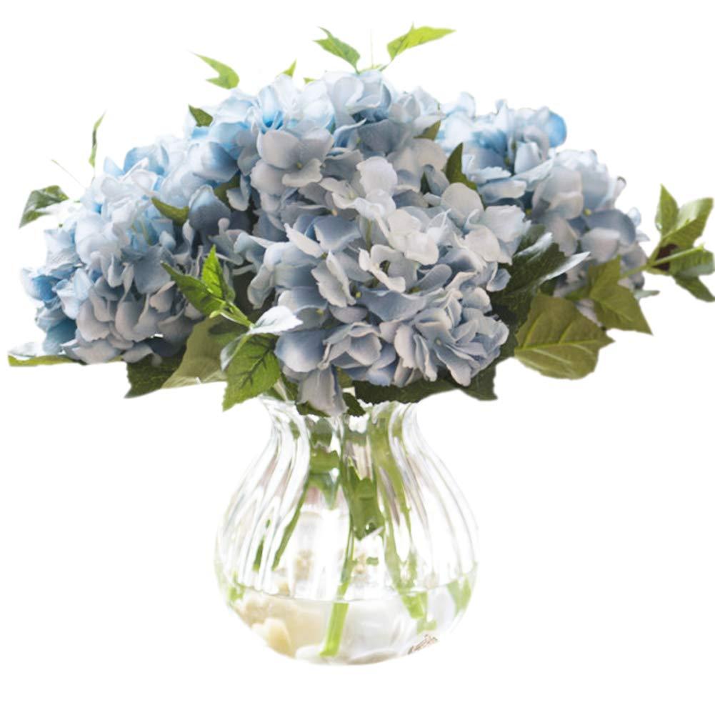 GREENTIME3 Pack Artificial Blue Hydrangea Flowers Faux 17.7 Inches Hydrangea Stems for Wedding Bouquet Party Home Centerpiece Decor