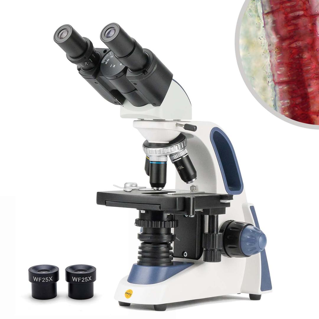 SWIFT SW380B Professional Binocular Compound Microscope,40X-2500X,Siedentopf Head,Brightfield, LED Illumination, Abbe Condenser, Double-Layer Mechanical Stage