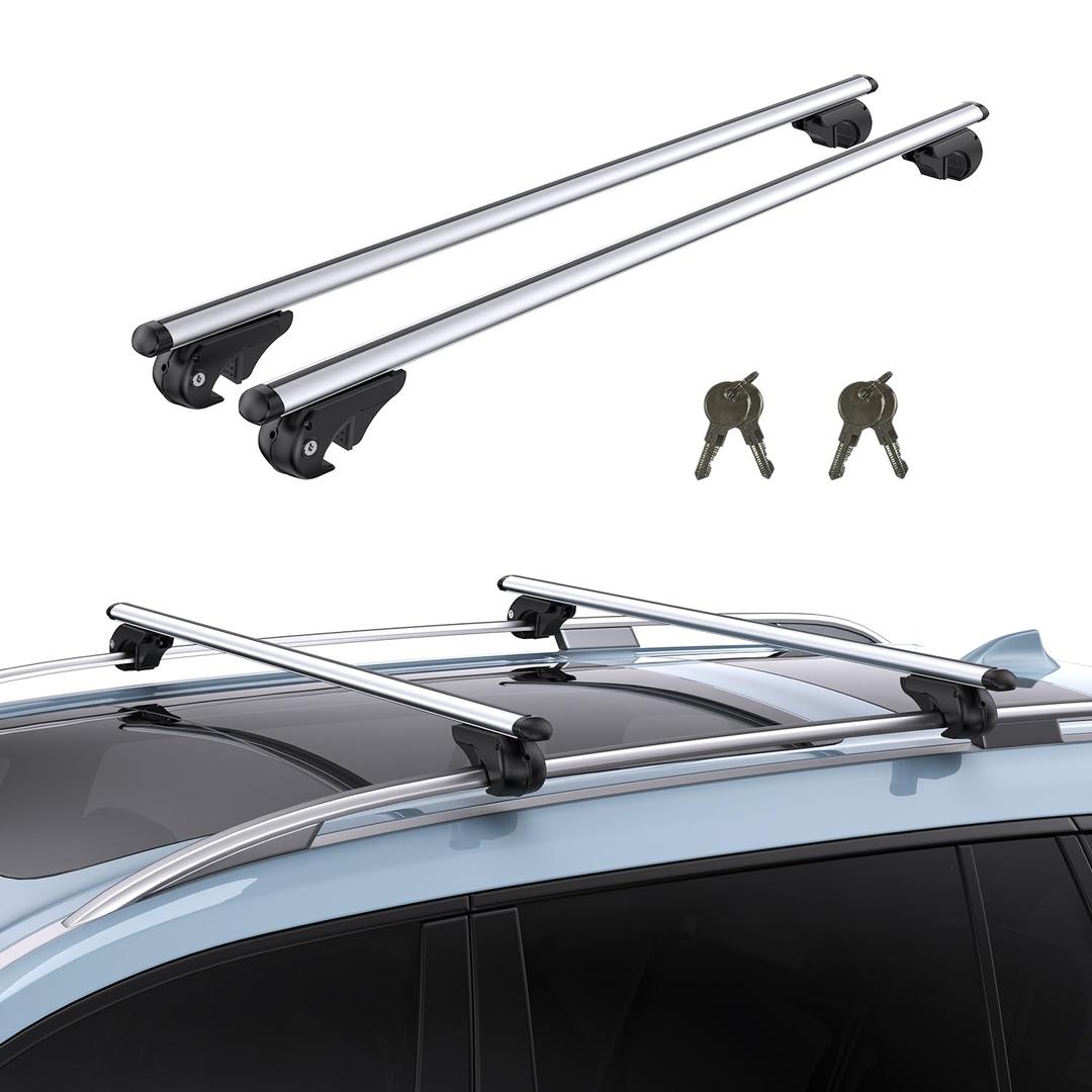 TANX Car Roof Rack Cross Bars with 4 Locks，Universal Roof Rack Cross Bars,Thin Adjustable Aluminum Roof Rails with 200lbs Load Capacity,Fit Most Raised Side Rails with Gap Vehicles & SUVs