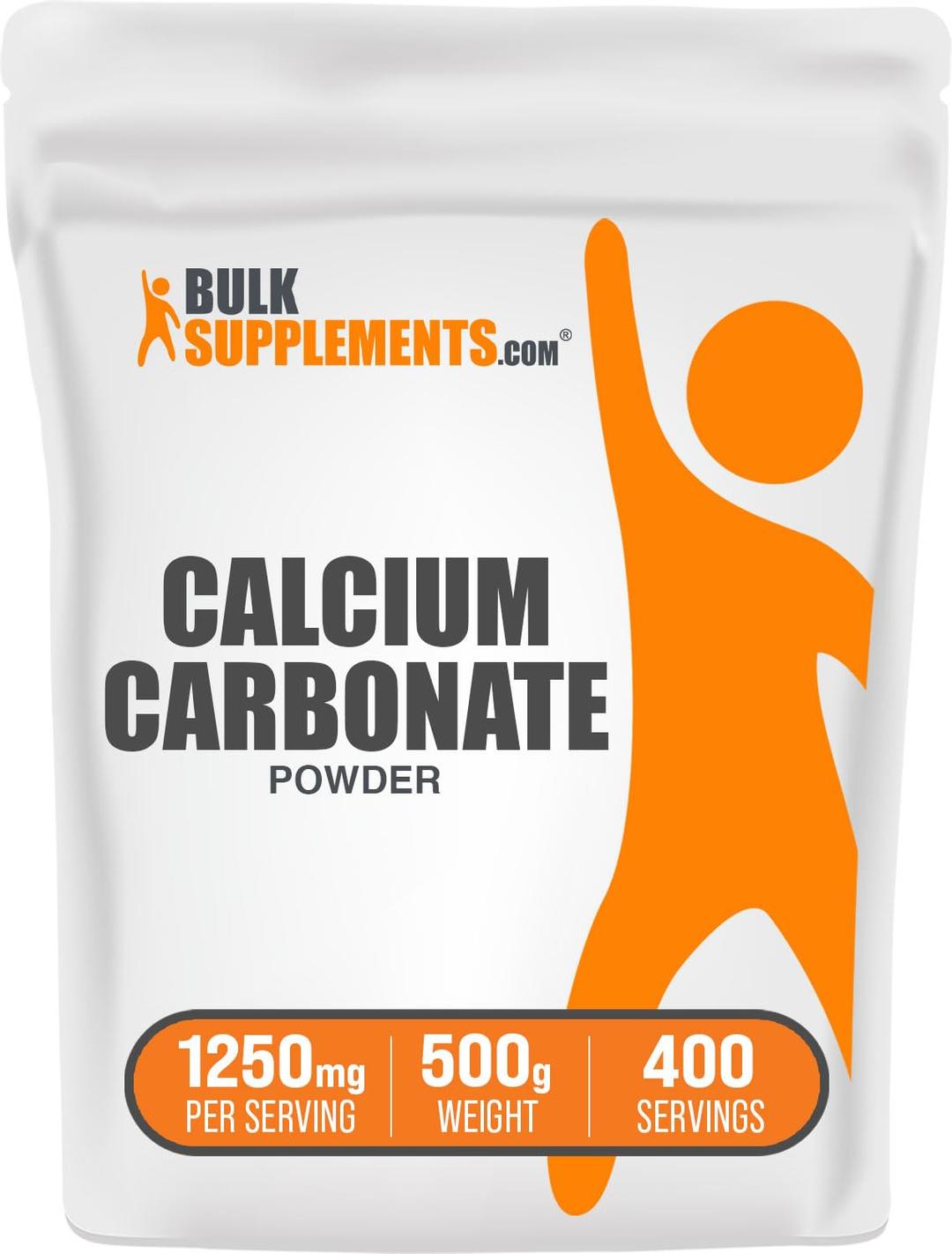 BulkSupplements.com Calcium Carbonate Powder - Calcium Supplement, Calcium 500mg - Calcium Carbonate Food Grade, 1250mg (500mg Calcium) per Serving, 500g (1.1 lbs) (Pack of 1)