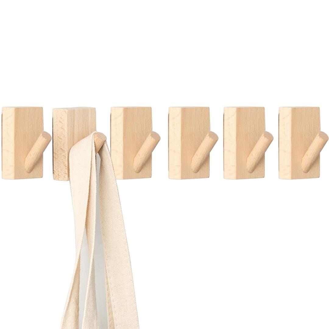 LADYGG 6Pack Wall Hooks Hat Rack,Utility Hooks Coat Hooks Wall Mounted,Decorative Backpack Towels Hanger, Natural Handmade Hat Hooks Heavy Duty Wall (Beech Wood)