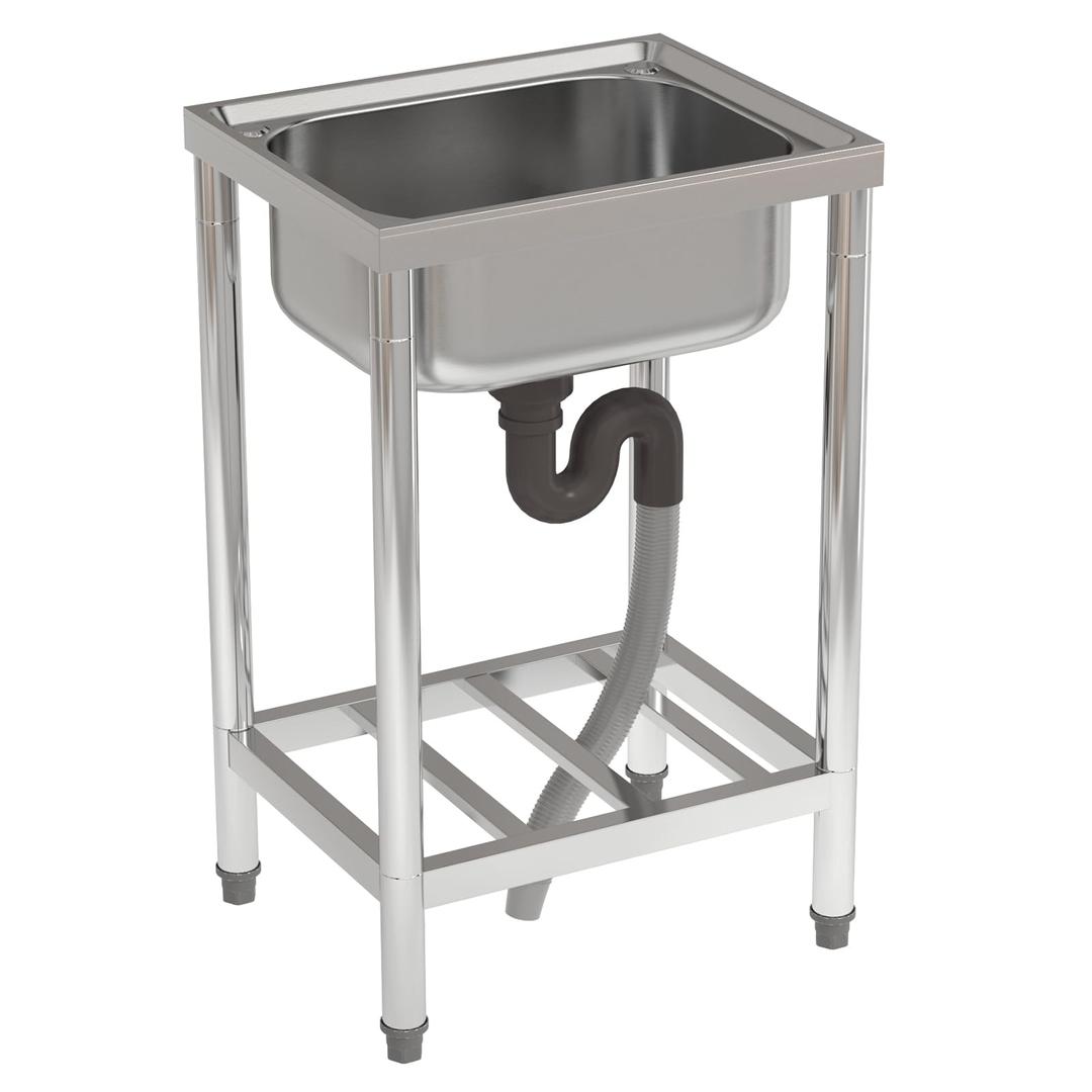 FIDOOVIVIA Stainless Steel Restaurant Kitchen Sink, Commercial Restaurant Sink with Drain & Storage Shelf, Catering Sink with Tap Hole, Free Standing Outdoor Sink for Kitchen 50x40x80cm(No Tap)