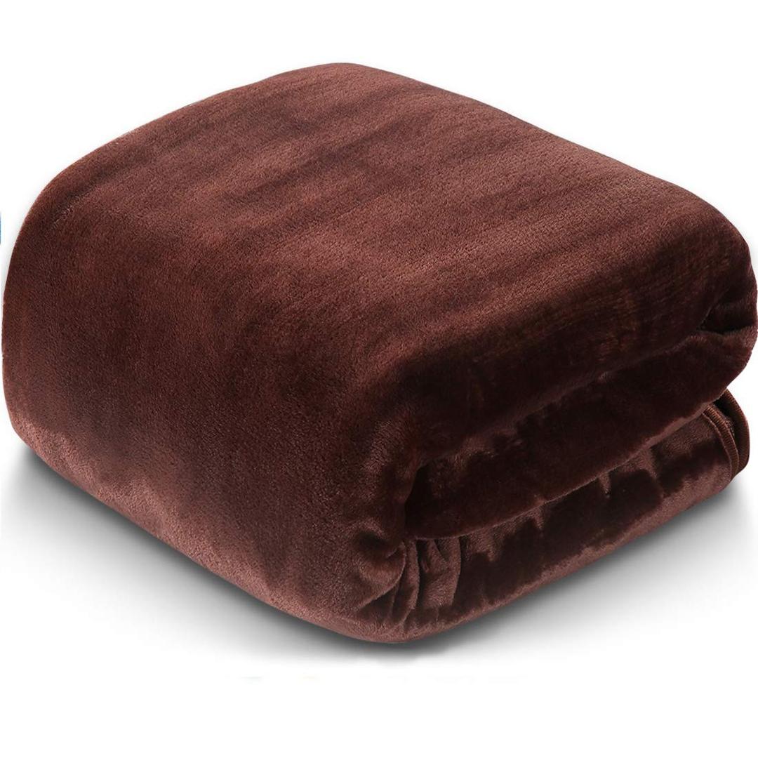 LEISURE TOWN Fleece Blanket Queen Size Fuzzy Soft Plush Blanket 330GSM for All Season Spring Summer Autumn Throws for Couch Bed Sofa, 90 by 90 Inches, Brown