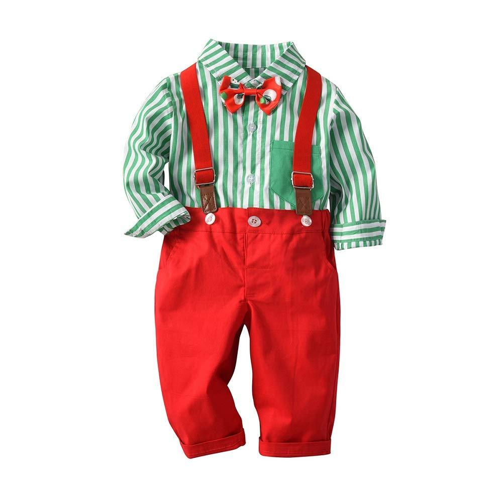 Baby Boys Christmas Gentleman Outfit Christmas Clothes for Baby 3Pcs Striped Shirt and Pants Sets