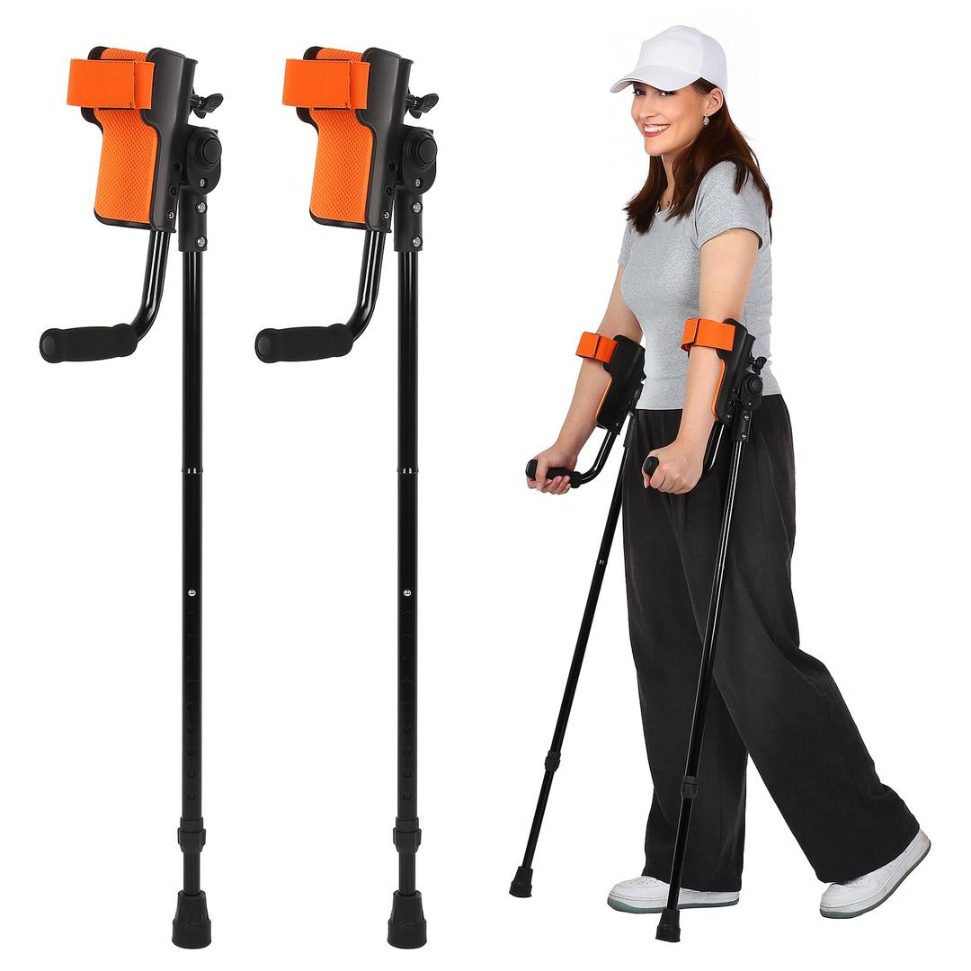 Dyna-Living Forearm Crutches for Adults,Lightweight Crutches for Adults 4'11" to 5'11", Ergonomic Folding Arm Crutches Forearm for Adults & Seniors with Anti-Dorp Cuff, Max Weight Capacity 440LBS