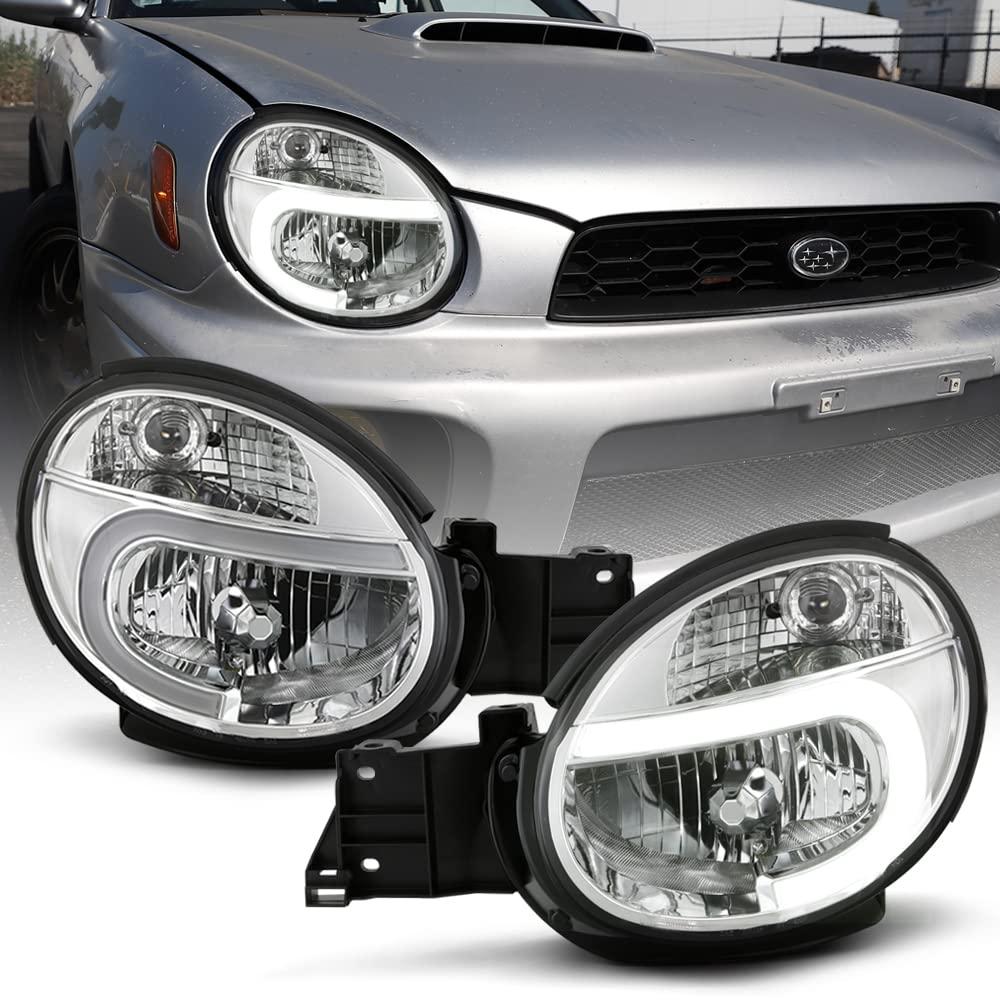 ACANII - For 2002-2003 Subaru Impreza Outback WRX RS TS Chrome Housing LED Tube Headlights Headlamps Assembly Left+Right