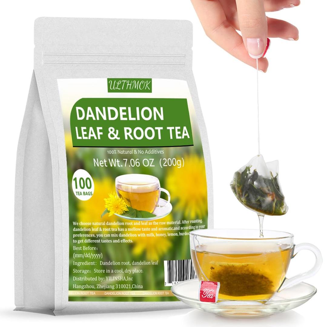 Premium Dandelion Leaf & Root Tea,100 Tea Bags/7.06Oz,for Liver & Kidney Health,Roasted Detox Herbal Tea. Support Digestion & Boost Immune System, Caffeine Free.