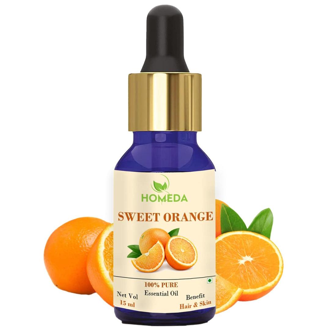 Homeda Sweet Orange Essential Oil (100 ML) for Skin Whitening, Hair, Body, Face - Cold Pressed oils, 100% Pure Aroma, Therapeutic Grade