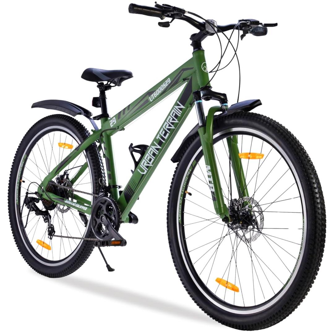 Urban Terrain UT6000S29 Steel cycle/bicycle 29 inch MTB (21 Speed) Gear bicycle for Men/Boys with Front Suspension & Dual Disc Brake Mountain Bike | Ideal for 15+ Years, Frame Size :16 inch Green