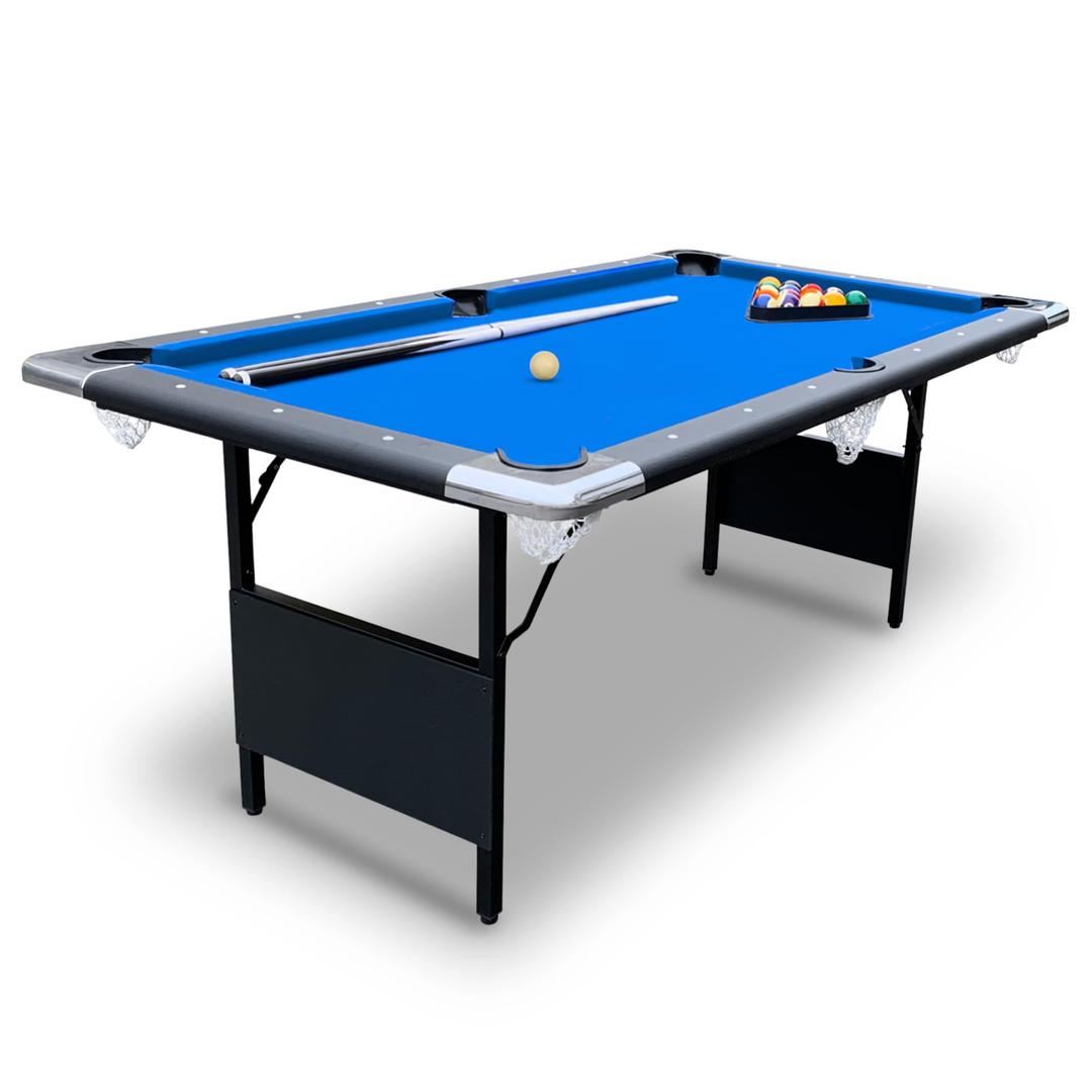 Fairmont 6 Ft Portable Pool Table, Adults Folding Billiards Tables for Game Room with Easy Foldable Storage, Includes Full Set of Billiard Balls, Cues, Chalk & Brush