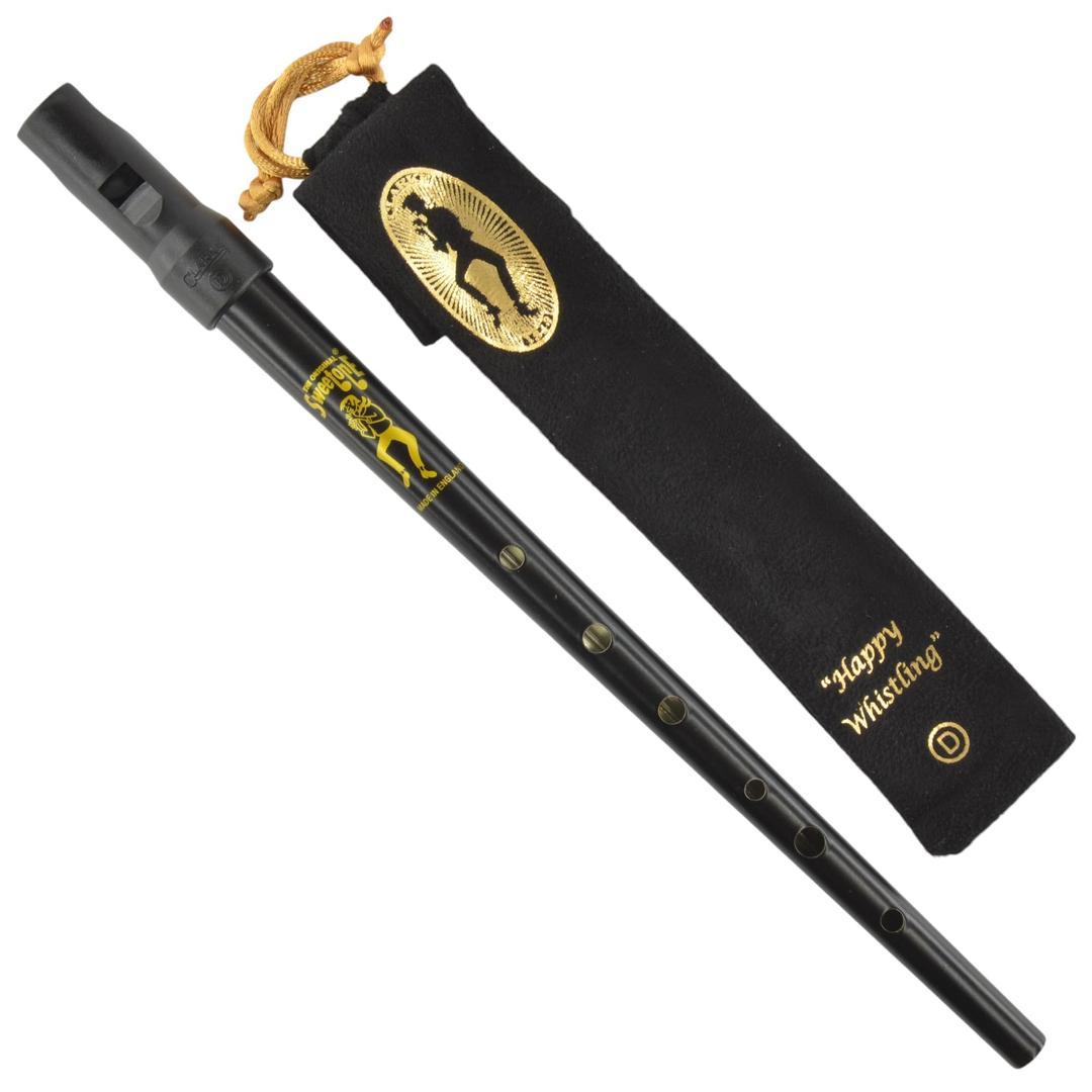 Clarke Sweetone Tinwhistle in D - BLACK Pennywhistle with Soft Black Cloth Whistle Pouch