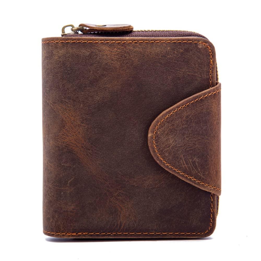 wallet Retro Large-capacity Men's Wallet Short Multi-functional Zipper Wallet Handmade Business Coin Purse (Color : B, Size : 11 * 10 * 2cm)