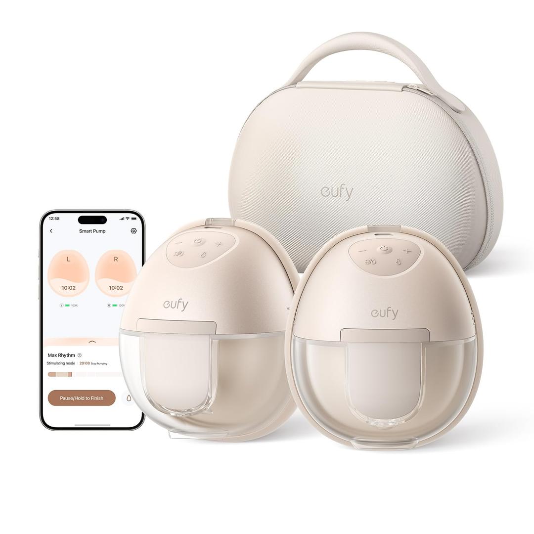 eufy Wearable Breast Pump S1 Pro, Electric Hands-Free Breast Pump with Heating Technology, Portable Charging Case, App-Controlled Smart Rhythm, Hospital-Grade Suction, Leak-Proof and Ultra-Quiet