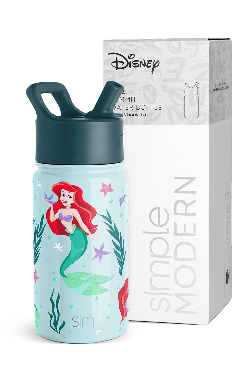 Simple Modern Disney The Little Mermaid Ariel Kids Water Bottle with Straw Lid | Reusable Insulated Stainless Steel Cup for School | Summit Collection | 14oz, The Little Mermaid Ariel's Treasures