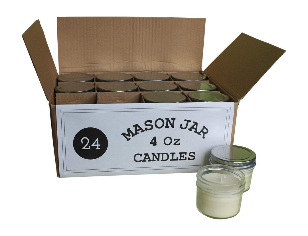 Set of 24 Bulk Wholesale Mini Mason Jar Candles - 4 Ounce - Perfect for Weddings, Restaurants, Gifts, Favors, Baby Showers, Parties