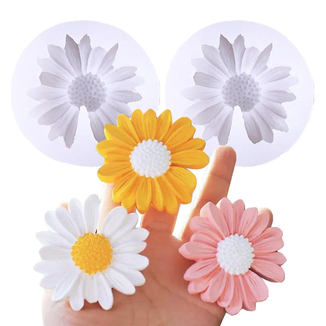 Wehous 2PCS Daisy Flower Silicone Mold 3D Flower Fondant Chocolate Cake Cupcake Topper Decoration Mold Unique Resin Candle Molds DIY Soap Wax Epoxy Resin Concrete Casting Polymer Clay Craft