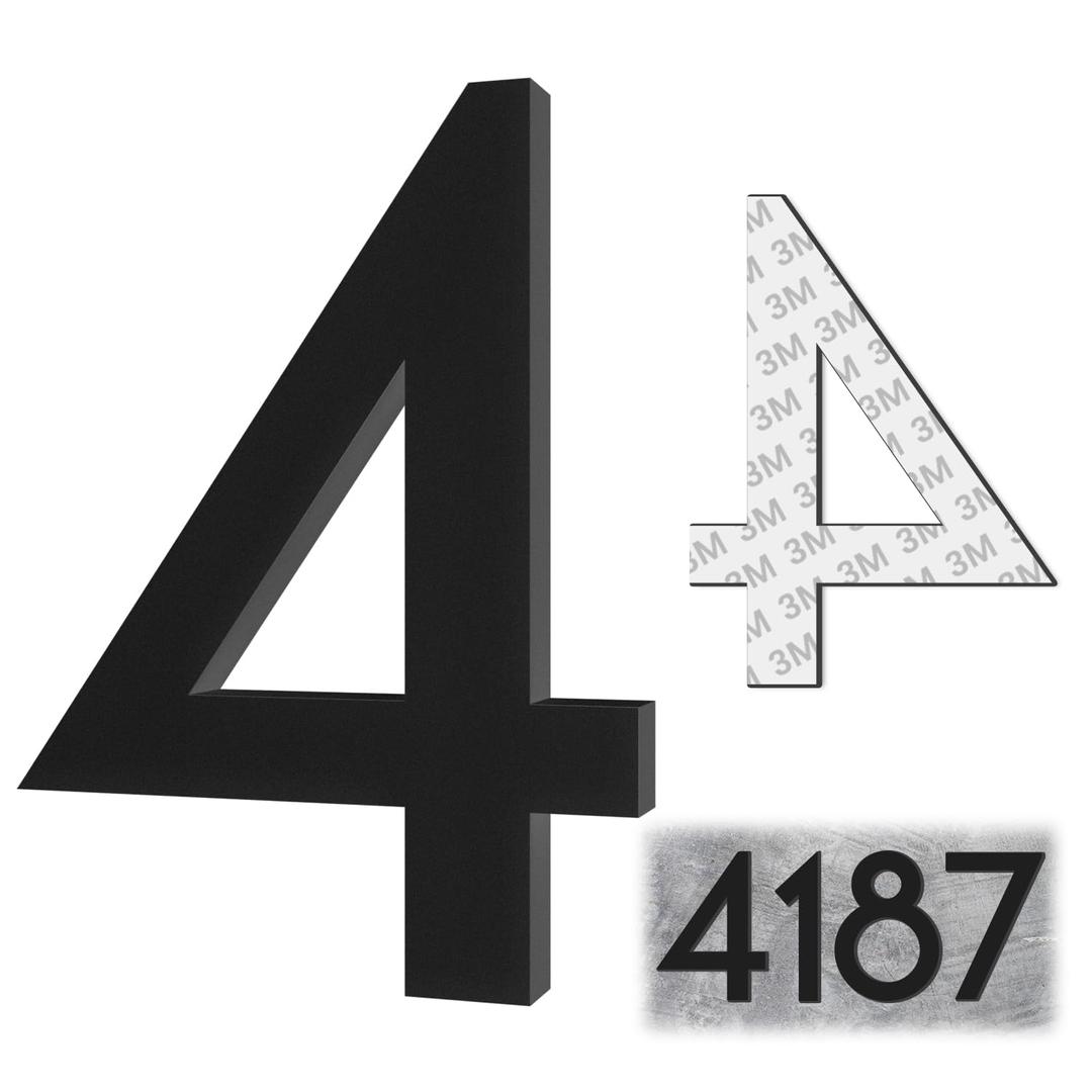 4 Inch House Numbers, Self-adhesive Mailbox Numbers Modern House Numbers for Outside Address Numbers for House Office Hotel Room Farmhouse Easy to Install Strong adhesive backing (4, Black)