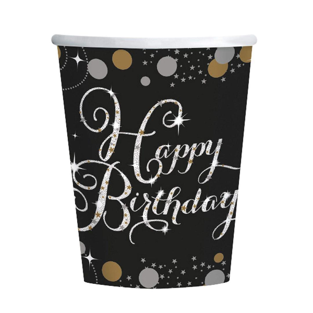 Amscan 9900550 - Gold Sparkling Celebration Happy Birthday Paper Party Cups - 8 Pack