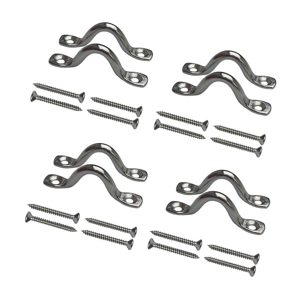 8 Pcs Stainless Steel 3/8" Pad Eye Straps for Bimini Boat Top with 16 Pcs Screws, Kayak Deck Loops Tie Down