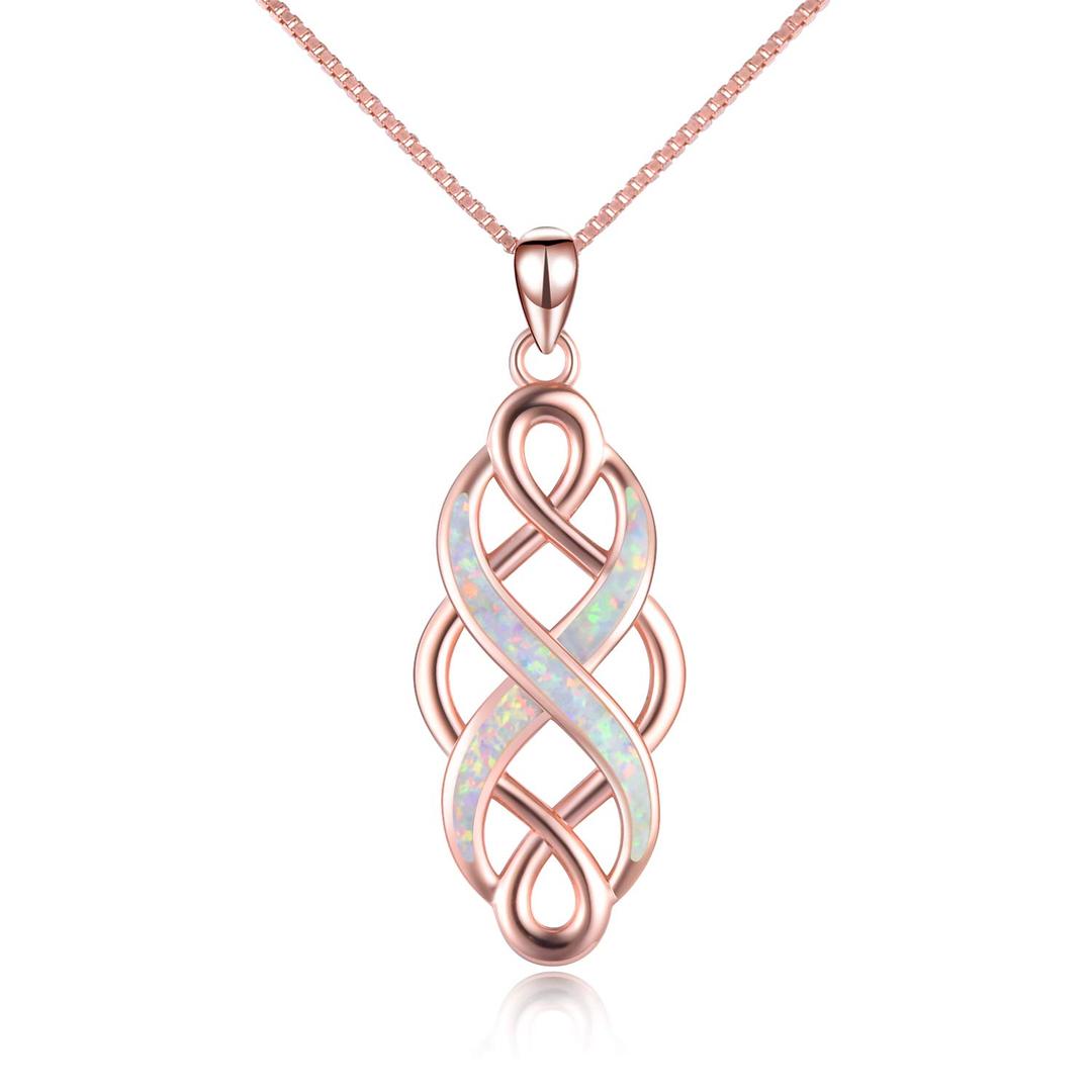 YFNIrish Celtic Knot Created Opal Pendant Necklace Sterling Silver Black Necklaces for Women Men 18"