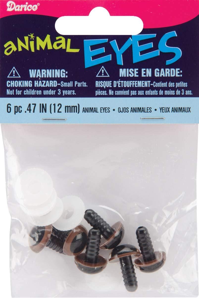 Darice 6 Piece 12mm Animal Eyes With Plastic Washer, Brown