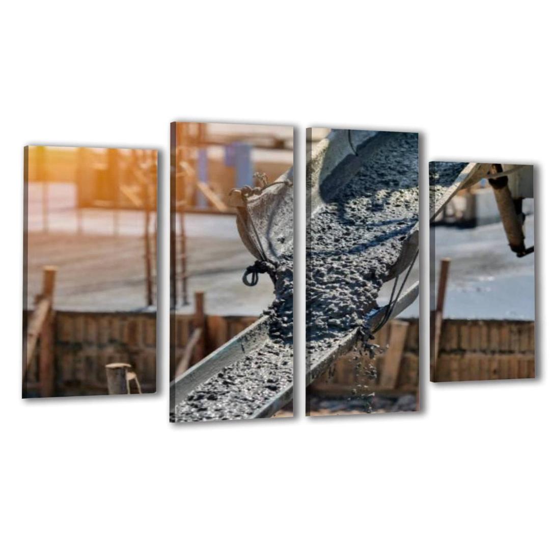 Canvas Wall Art Construction worker Concrete pouring during commercial concreting Wall Decor Modern Prints Framed Artwork for Bedroom Living Room Home Decoration Ready to Hang Gift 4 pcs