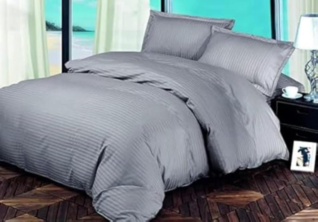 Umeema Super Soft Cotton 4 pcs Single Size (160 x 210 cm) Striped Duvet Cover Set, Fitted bed sheet with pillow cases - set (GREY)