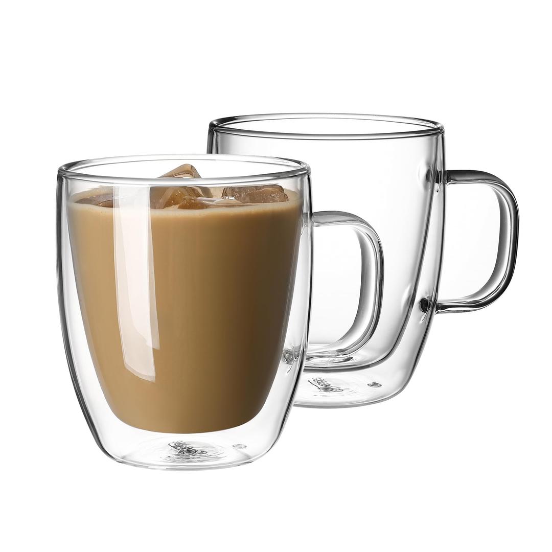 Sweese Double Wall Glass Coffee Mugs - 12.5 oz Insulated Clear Coffee Mugs Set of 2, Perfect for Espresso, Cappuccino, Latte, Americano, Tea Bag, Beverage