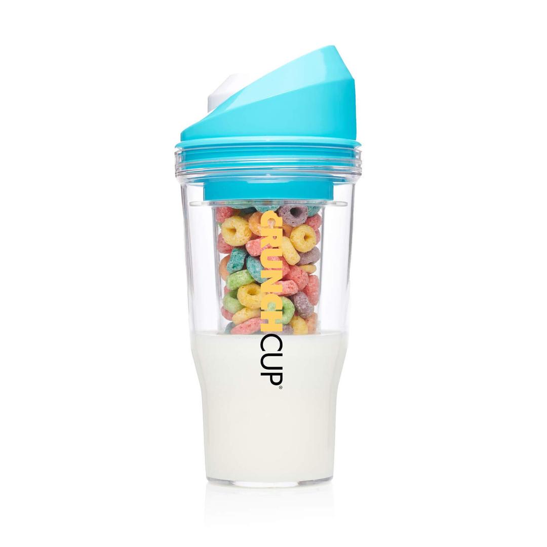 CRUNCHCUP XL Blue - Portable Plastic Cereal Cup for Breakfast On the Go, To Go Cereal and Milk Container, No Spoon or Bowl Required