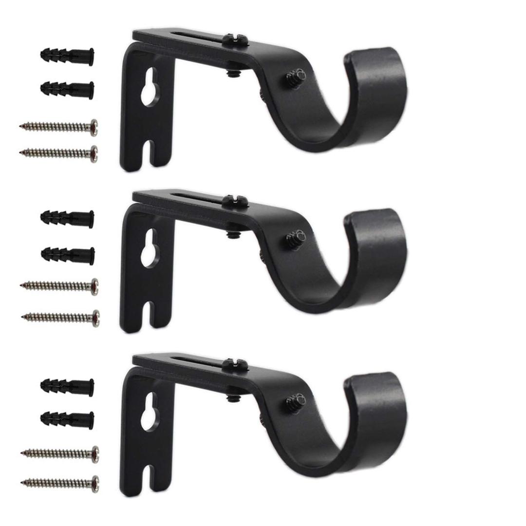 Adjustable Curtain Rod Brackets,ULIFESTAR 3 Pack Heavy Duty Drapery Rod Holders Hardware Window Curtain Rod Support Hanger for 1 Inch Rod with Installation Screws (Black)