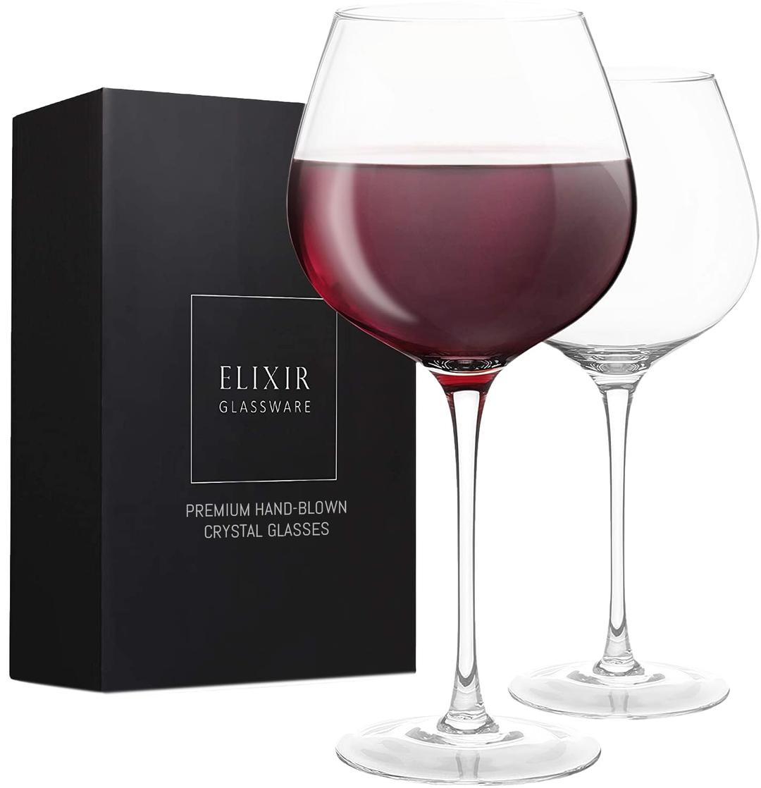 ELIXIR GLASSWARE Red Wine Glasses - 22 oz - Set of 2 Large Wine Glasses, Hand Blown – Long Stem Wine Glasses, Premium Crystal – Gift for Wine Tasting, Wedding, Anniversary, Christmas – Clear