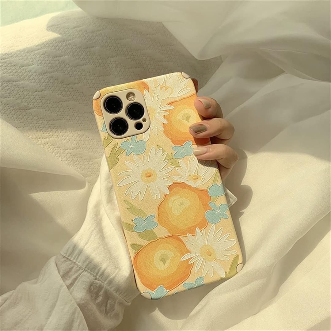 EYZUTAK Phone Case for iPhone 12 6.1 inch, Cute Daisy Summer Blossom Oil Painting Sunflowers Shockproof Soft TPU Cover Slim Thin Floral Print Anti Slip Bumper Girly Women Case - Yellow