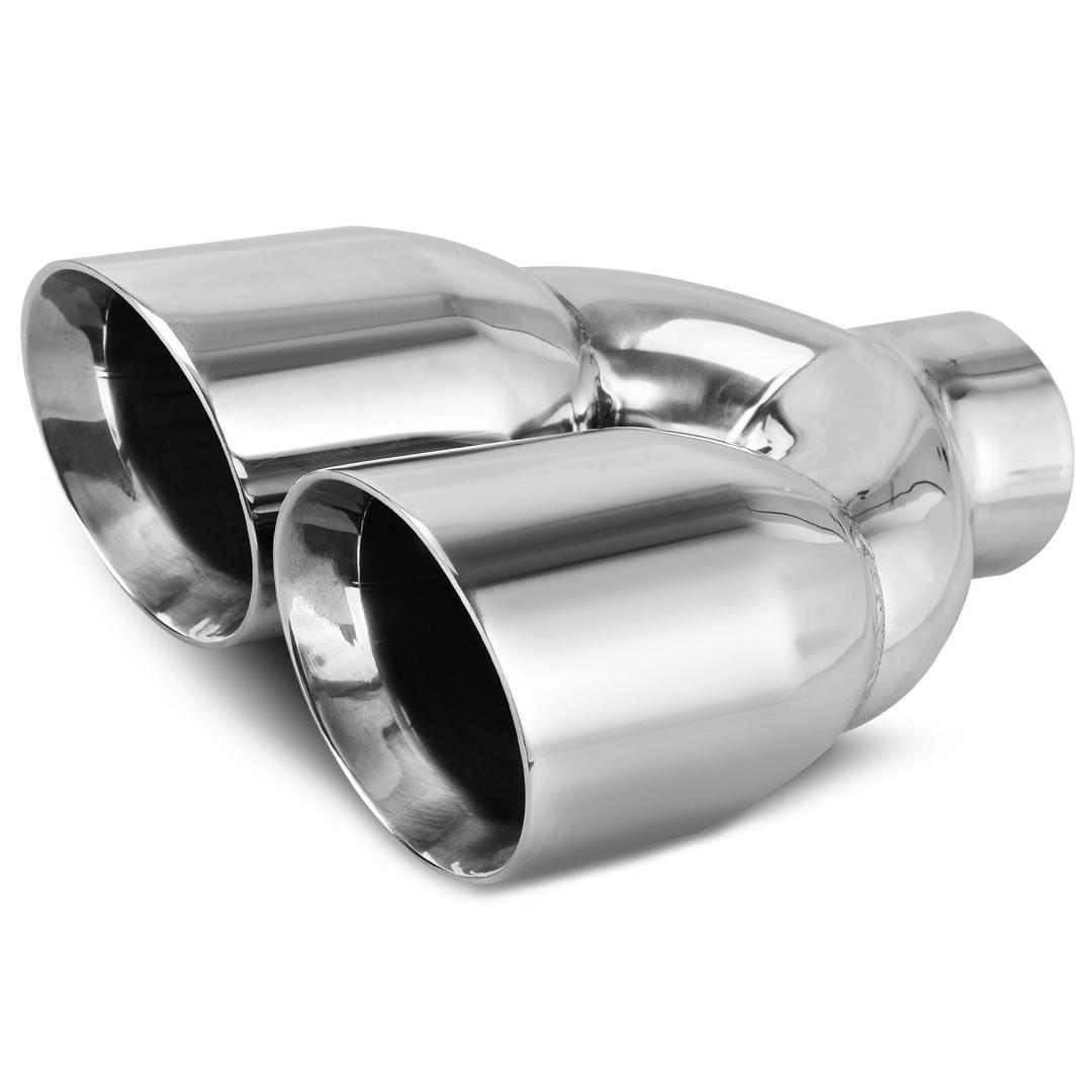 YITAMOTOR 2.5 Inch Dual Exhaust Tip, 2.5" Inlet 3.5" Dual Outlet 9.5" Long Stainless Exhaust Tip, Universal Fit for 2.5" OD Tailpipe, 2 1/2 Inch Exhaust Tip Double Wall Slant Edge, Weld-On, Polished