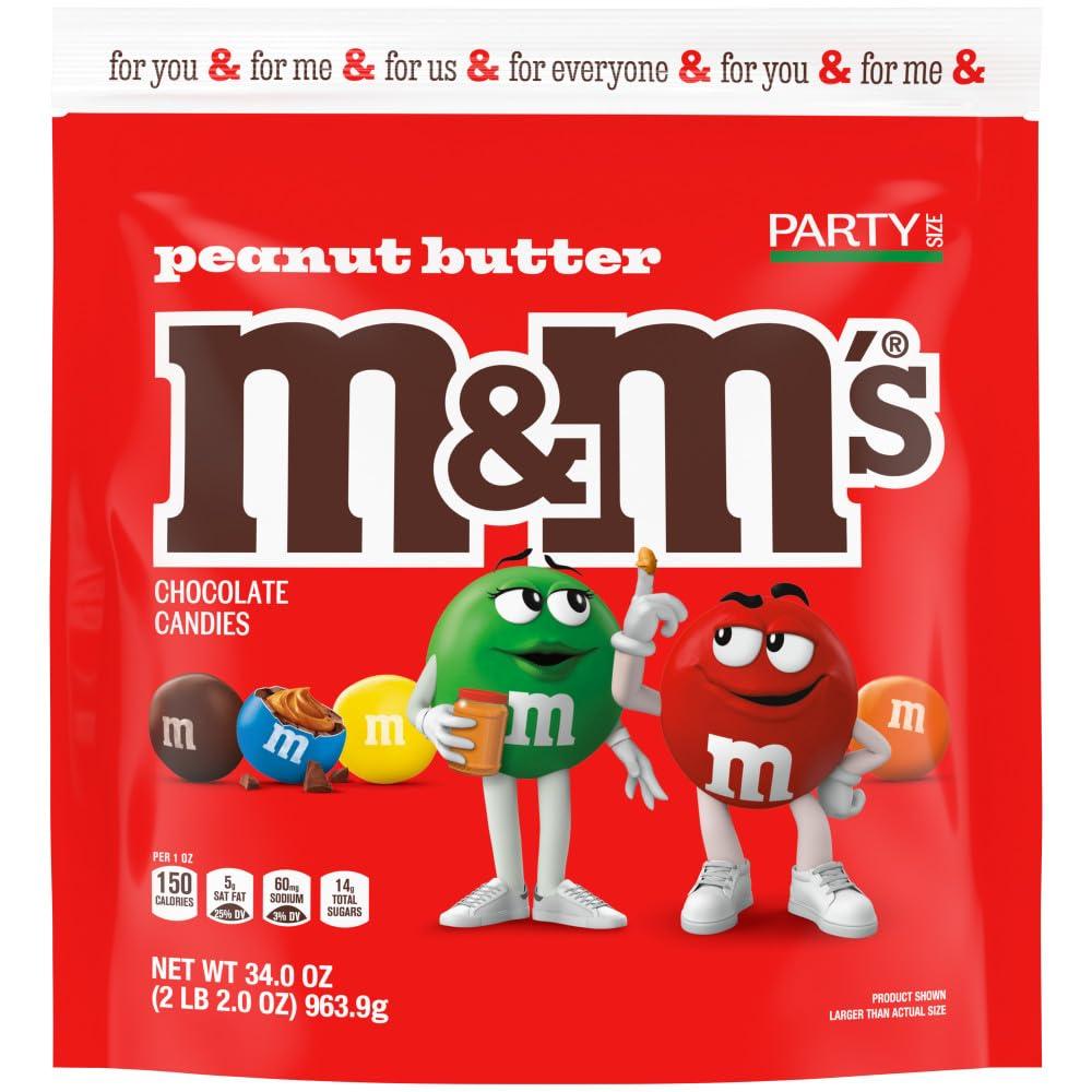 M&M'S Peanut Butter Milk Chocolate Christmas Candy, Party Size, 34 oz Resealable Bulk Candy Bag