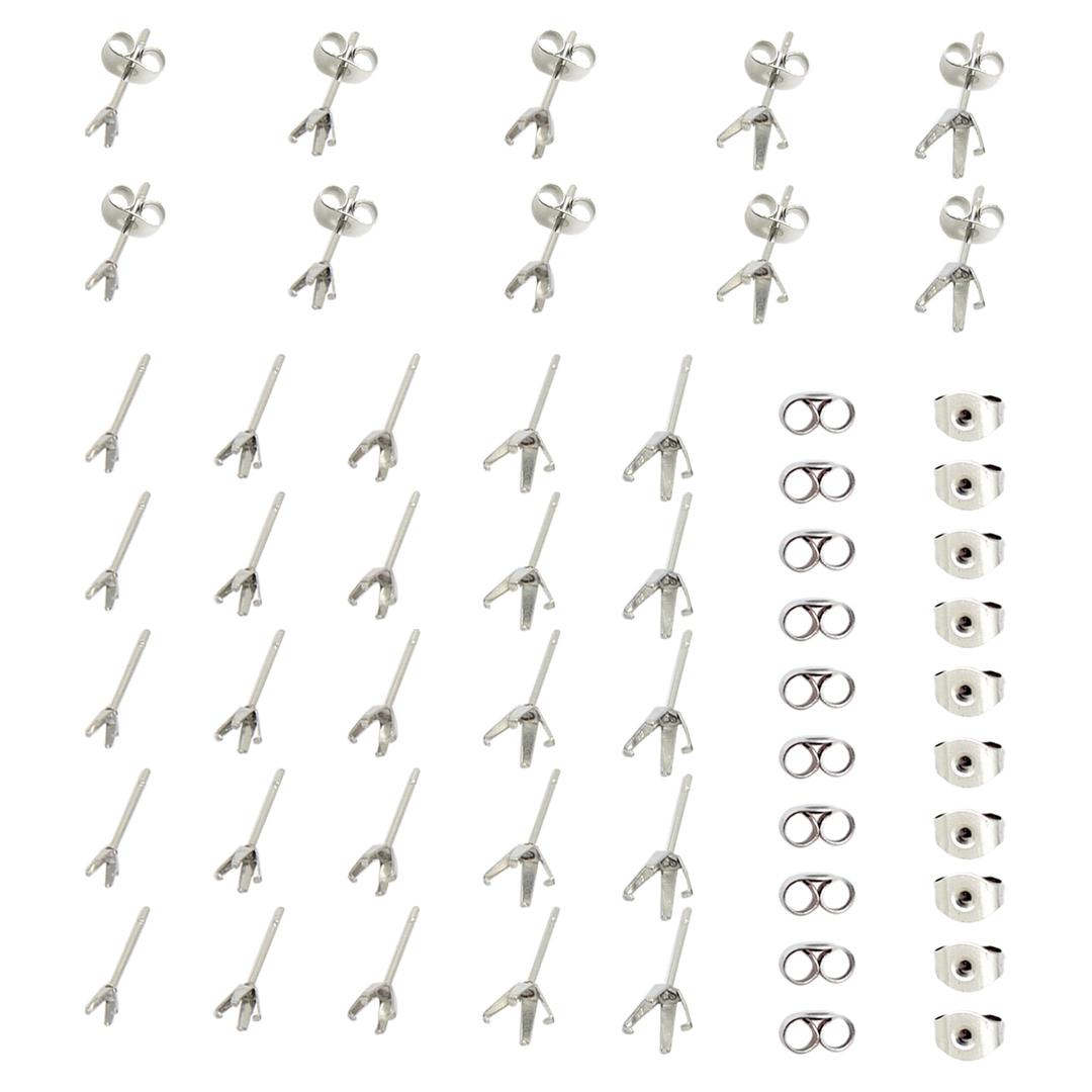 150 Pcs 5 Sizes 304 Stainless Steel Blanks Prong Earring Settings with 150 Pcs Ear Nuts, Claw Earring Post for DIY Earring Jewelry Making, Pin: 0.8mm