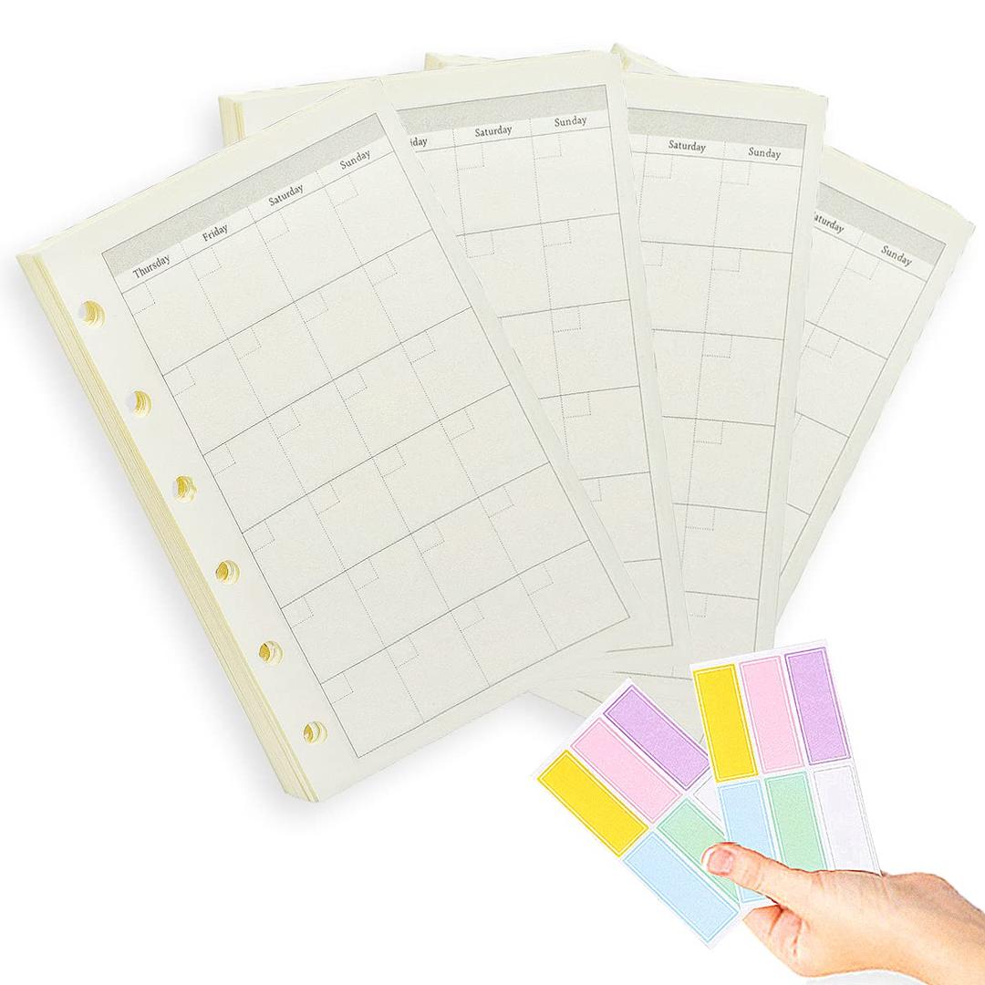 A7 Planner Refill,4 Packs per Set, Monthly Plan Paper, A7 Pocket Binder Refills Inserts 6 Ring with Label Stickers Gift,Mini Binder Refills,6 hole/100gsm Thick Paper/4.84 x 3.23'', Harphia