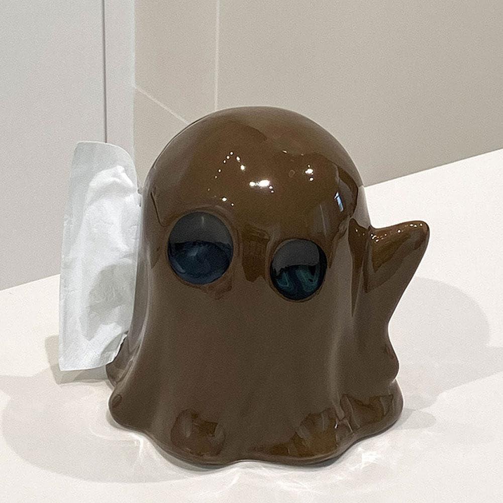 Ghost Tissue Box,Halloween Ghost Tissue Box,Ceramic Tissue Holder Storage,Facial Paperchase Tissue Box Covers for Bathroom Vanity, Parlour and Offices,Halloween Decorations (Brown)