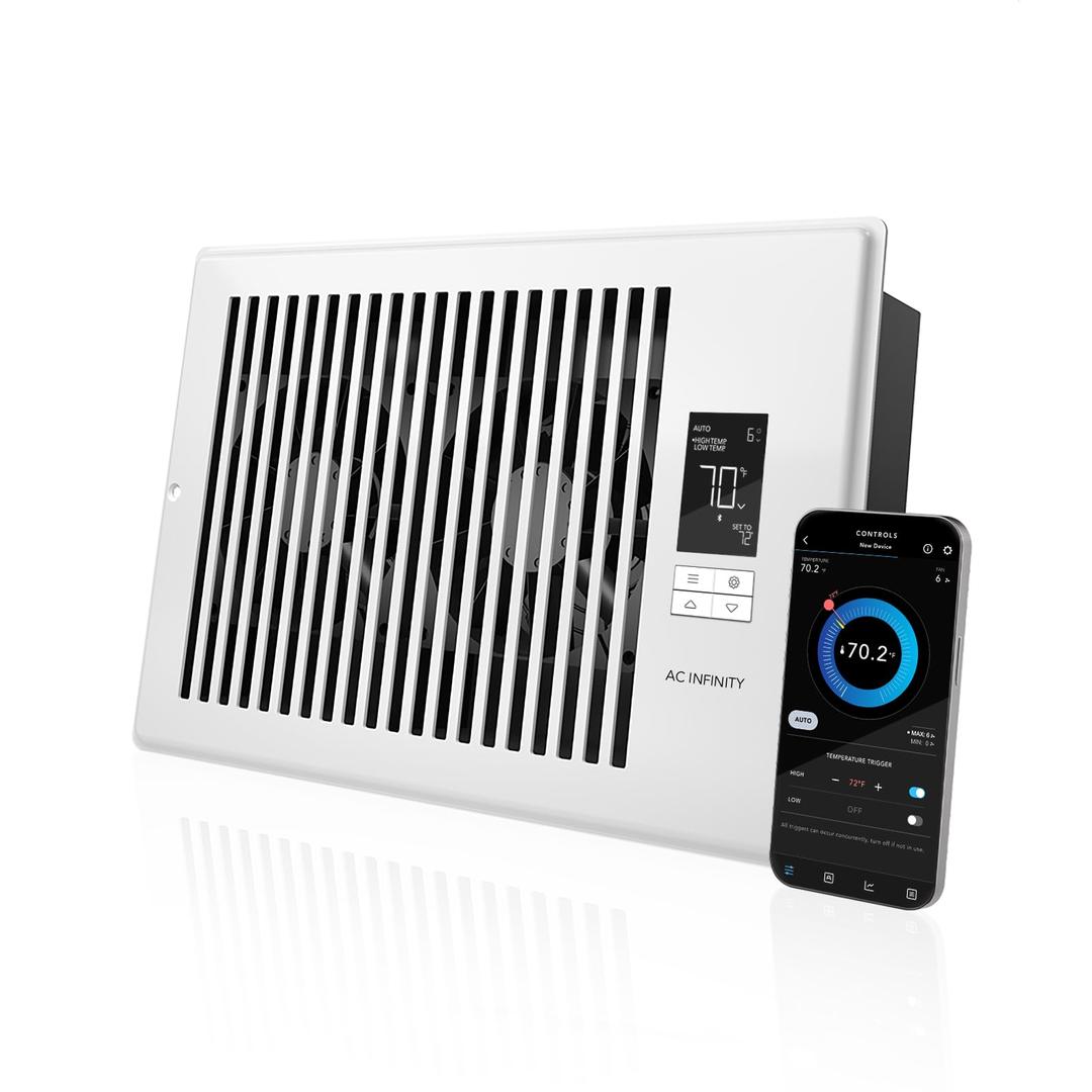 AC InfinityAIRTAP T6 White, Register Booster Fan for 6” x 10” Register Holes, Improves Heating & Cooling from AC Vents, with 10-Level Speeds and Bluetooth Integrated App Control