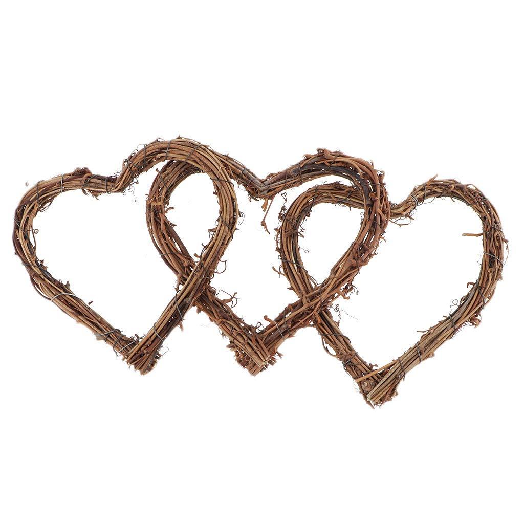 3pcs Heart Wreaths Natural Rattan Love Heart Wreath Rustic Wicker Wall Decor for Valentine’s Day, Weddings, Front Door Display - Brown, 25CM