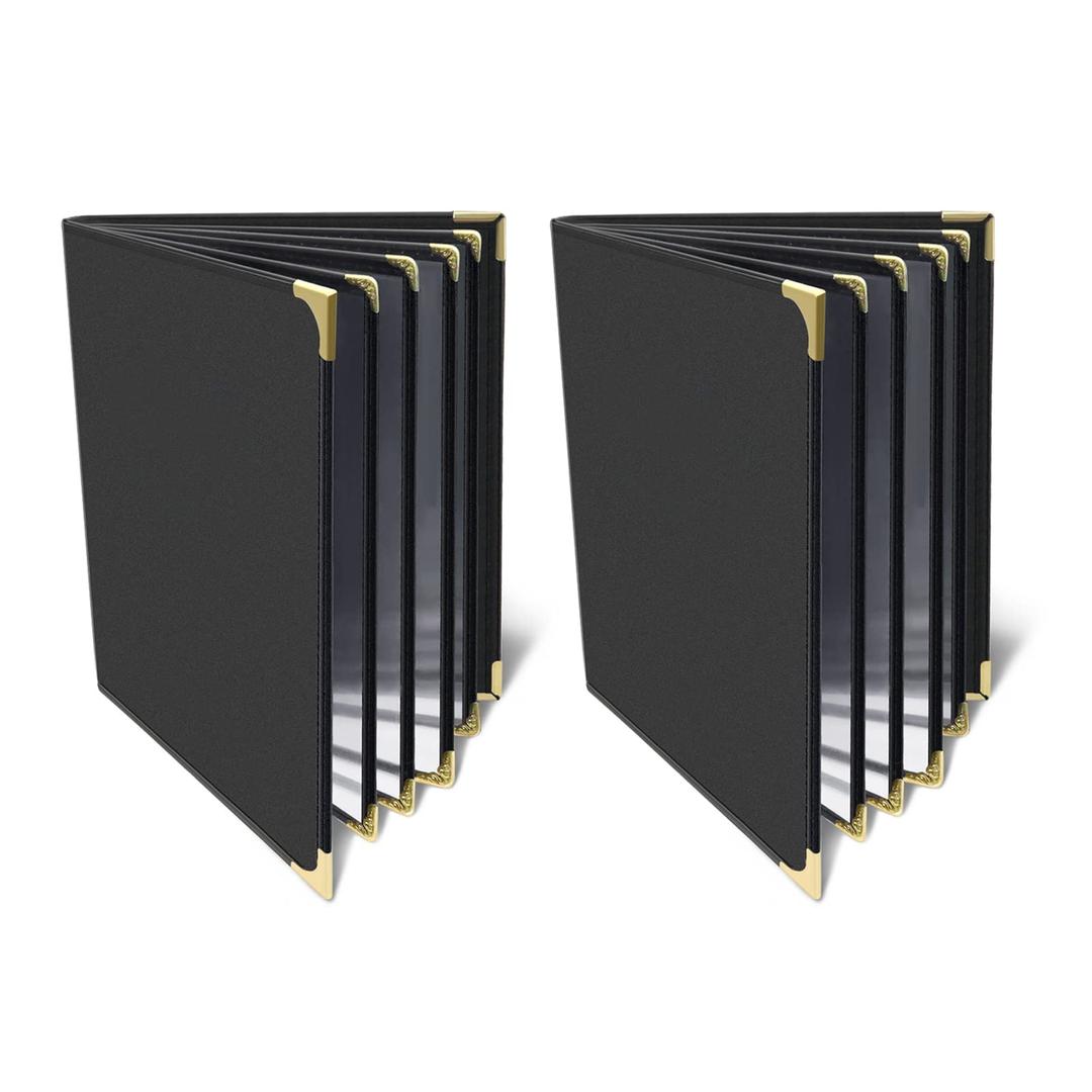 Menu-Covers 8.5 X 11 Restaurant - 2 Pack Menu Sleeve 4 Page 8 View Premium Faux Leather Transparent Black for Bar Cafe Book Folder