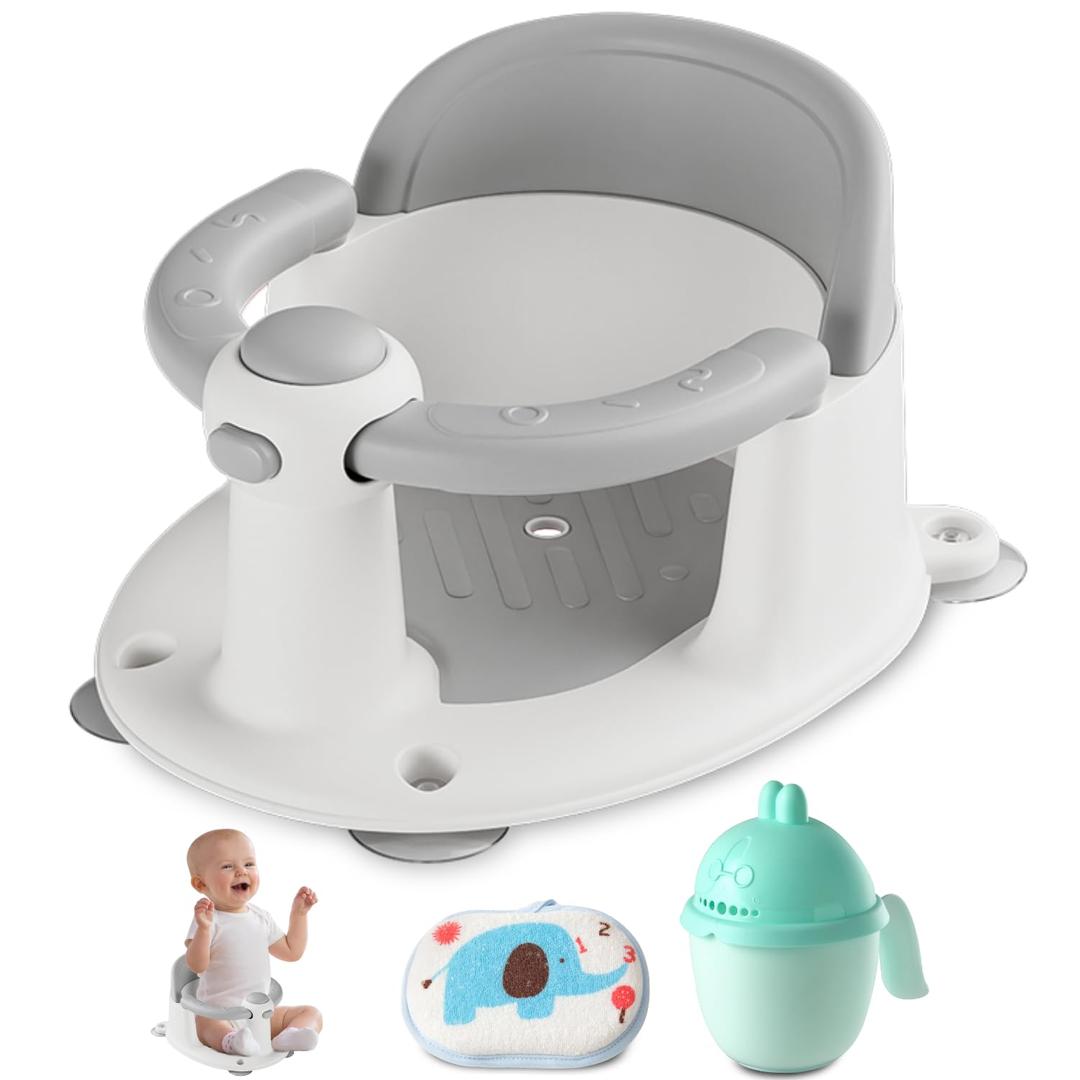 Baby Bath Seat for Babies 6 Months & up, Non-Slip Toddler Bath Seat for Baby & Newborn, Sit Up Bath Seat for Baby,Grey