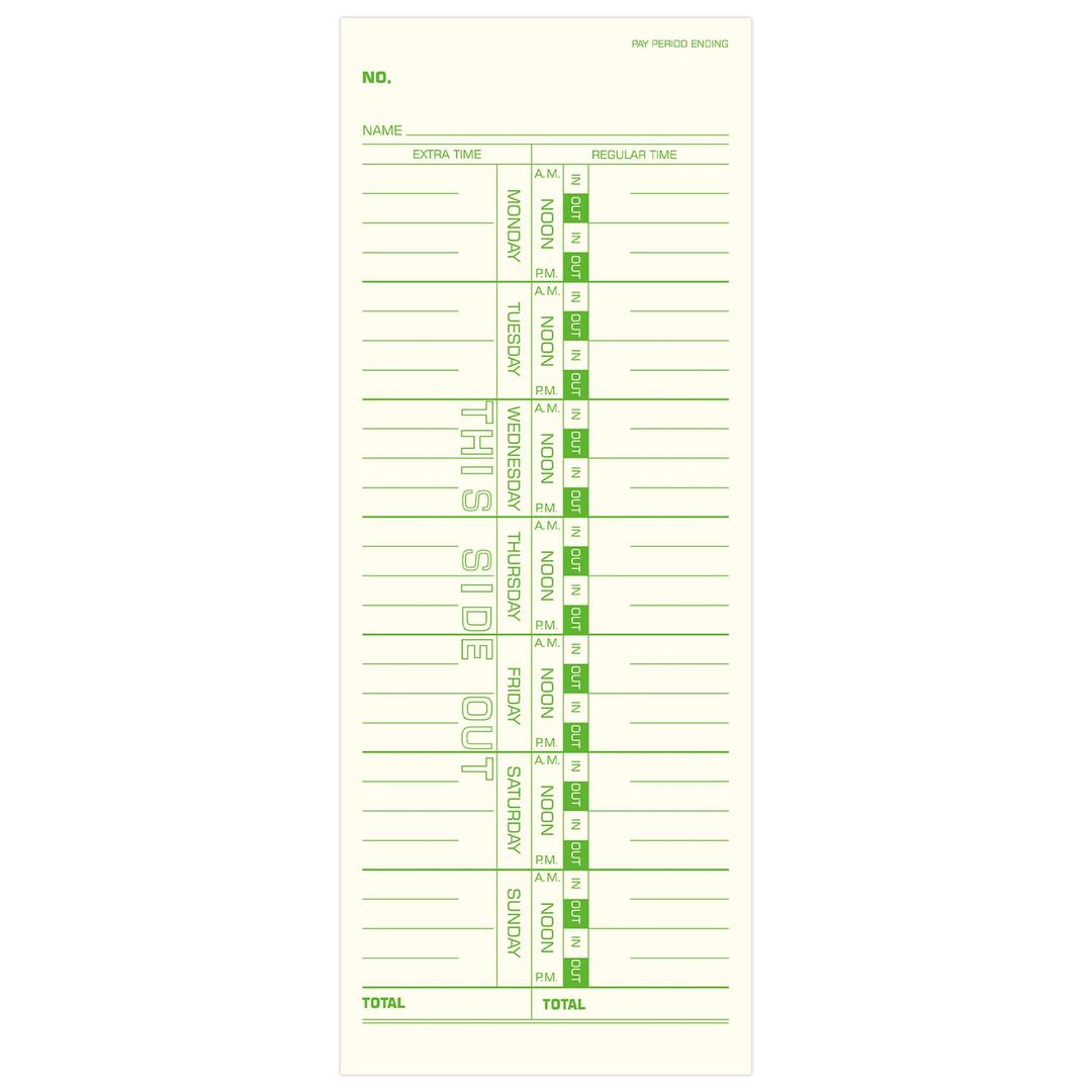 Weekly Time Cards 1-Sided, 3-1/2" x 9", Green Print, 500-Count