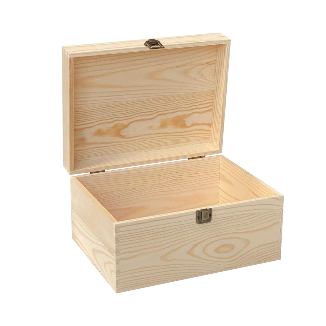 1 Pack Unfinished Wood box with Lid Crafts Wooden Storage Box for DIY Arts Project (Outer 10.6 x 7.9 x 5.7 IN,Interior 10 x 7.3 x 5.3 IN)