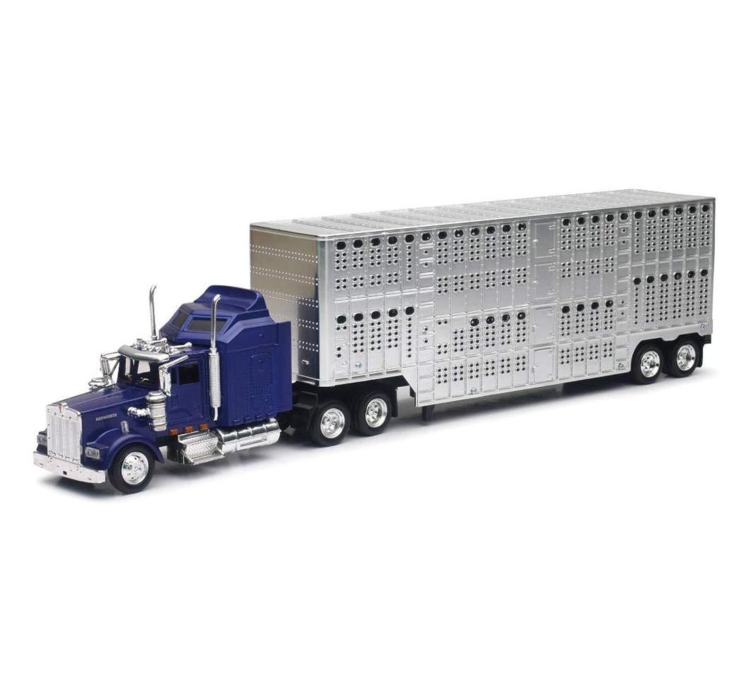 New Ray Toys 1/43 D/C Kenworth W900 Pot Belly Livestock Trailer